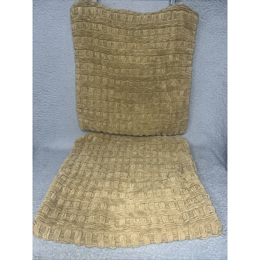 Lot of 2 Pottery Barn Pillow Covers Size 20x20 Ochre Fuzzy Basketweave Chenille